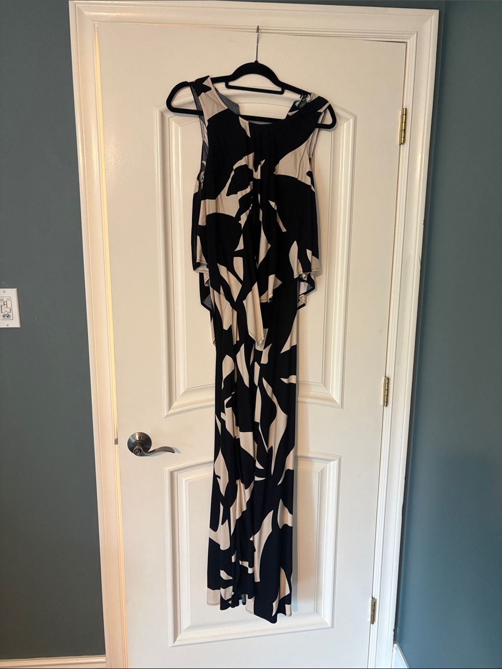 Sleeveless Black and Cream Abstract Maxi Dress - Women's Evening Gown